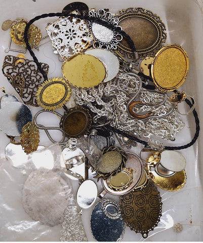 READ DESCRIPTION Settings, Plated Stampings Jewelry Findings  (SECONDS and DISCONTINUED) 1/2LB L631