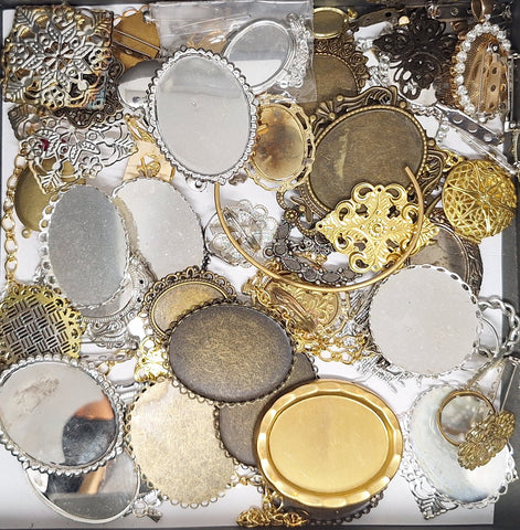 READ DESCRIPTION Settings, Plated Stampings Jewelry Findings  (SECONDS and DISCONTINUED) 1/2LB L631