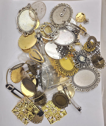 READ DESCRIPTION Settings, Plated Stampings Jewelry Findings  (SECONDS and DISCONTINUED) 1/2LB L631