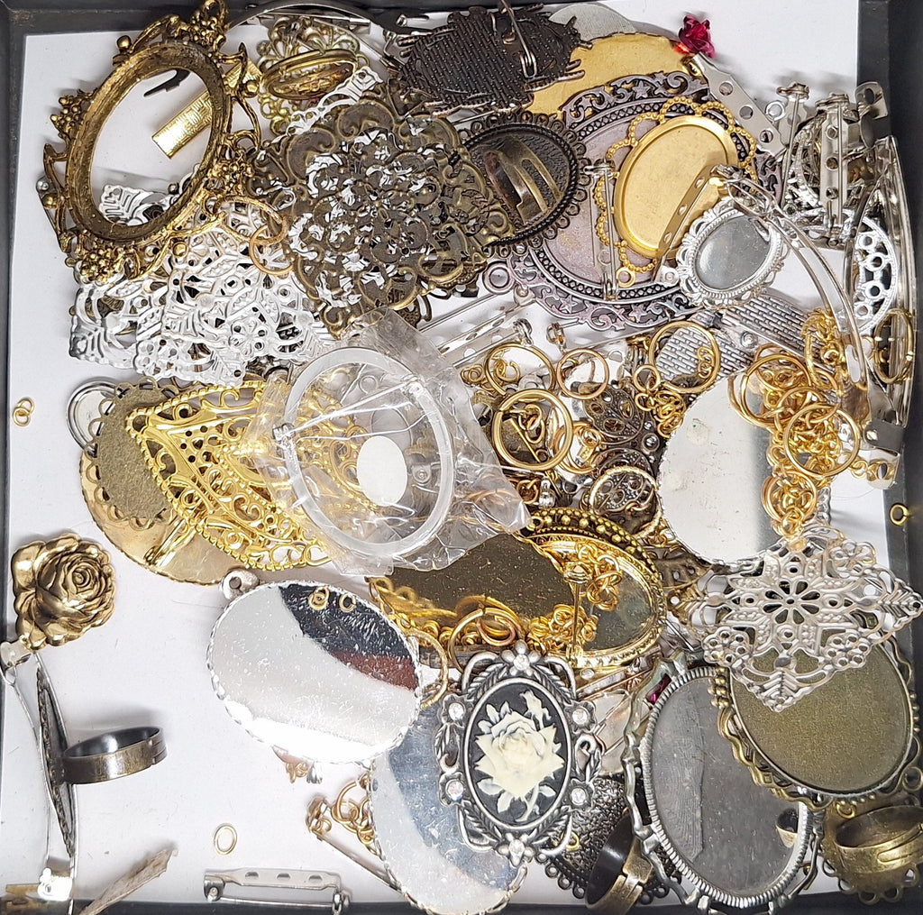READ DESCRIPTION Settings, Plated Stampings Jewelry Findings  (SECONDS and DISCONTINUED) 1/2LB L632