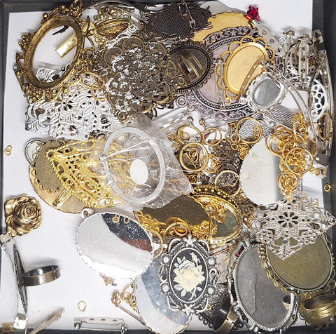READ DESCRIPTION Settings, Plated Stampings Jewelry Findings  (SECONDS and DISCONTINUED) 1/2LB L632