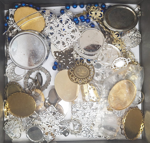 READ DESCRIPTION Settings, Plated Stampings Jewelry Findings  (SECONDS and DISCONTINUED) 1/2LB L632