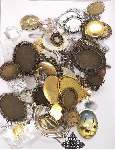 READ DESCRIPTION Settings, Plated Stampings Jewelry Findings  (SECONDS and DISCONTINUED) 1/2LB L632