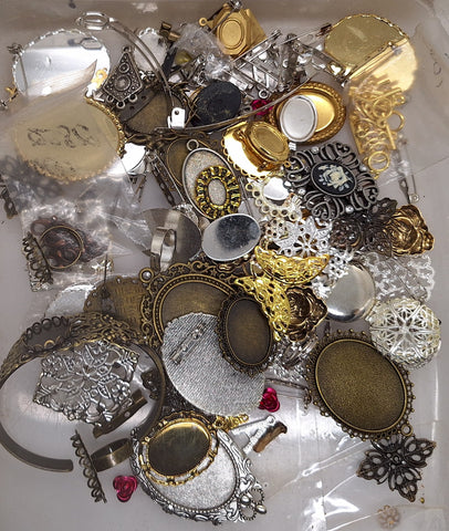READ DESCRIPTION Settings, Plated Stampings Jewelry Findings  (SECONDS and DISCONTINUED) 1/2LB L632