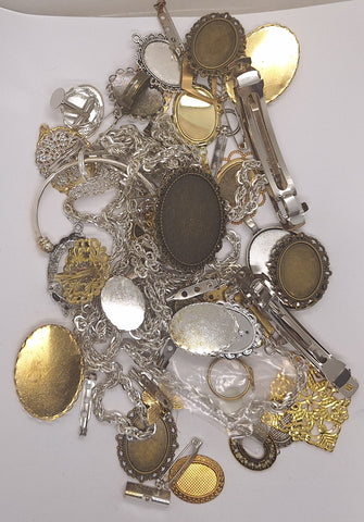 READ DESCRIPTION Settings, Plated Stampings Jewelry Findings  (SECONDS and DISCONTINUED) 1/2LB L632