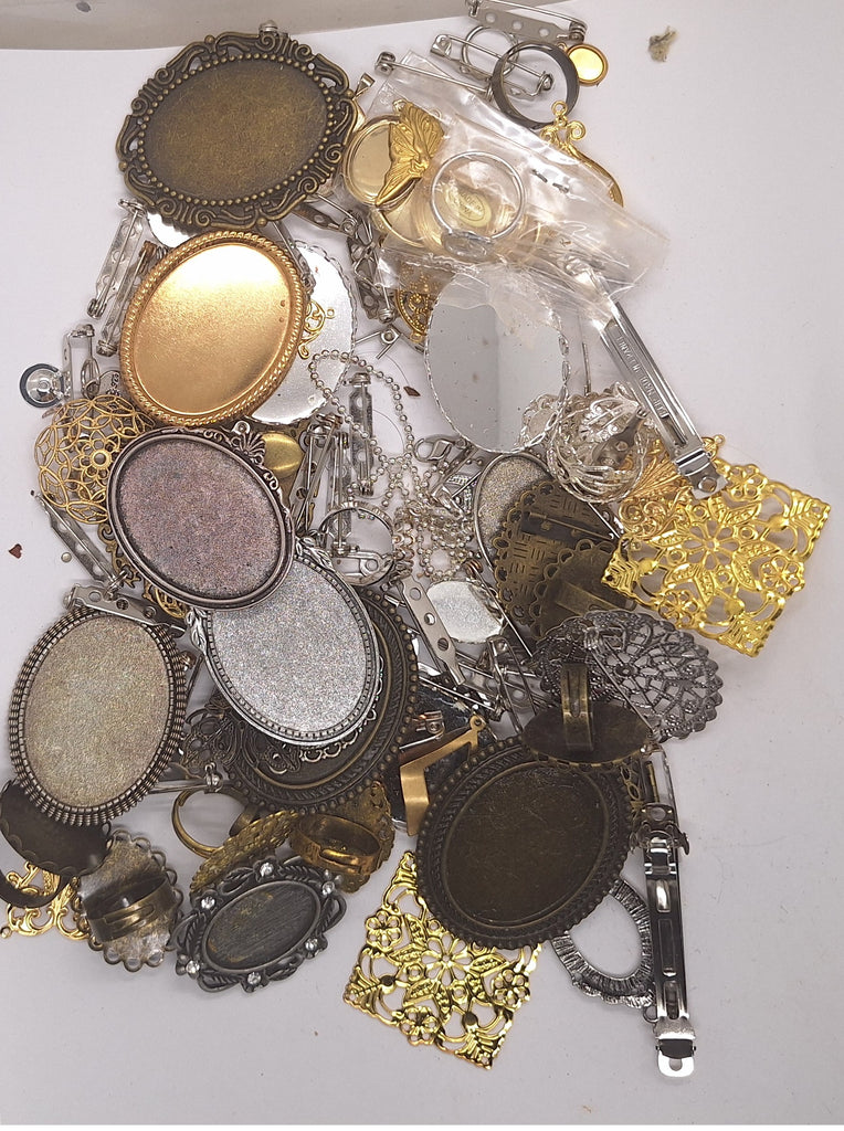 READ DESCRIPTION Settings, Plated Stampings Jewelry Findings  (SECONDS and DISCONTINUED) 1/2LB L633