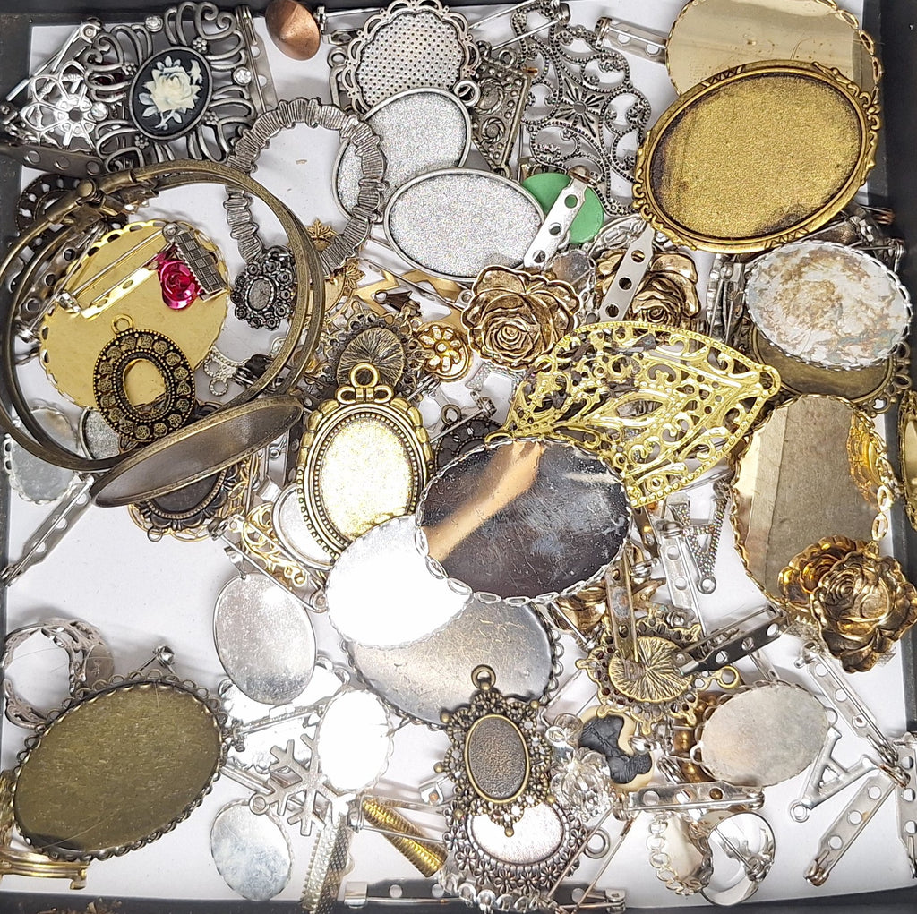 READ DESCRIPTION Settings, Plated Stampings Jewelry Findings  (SECONDS and DISCONTINUED) 1/2LB L633