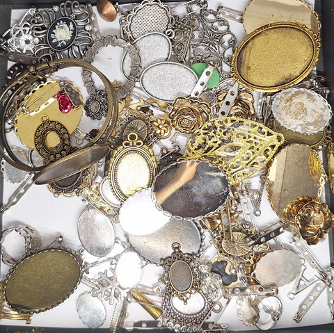 READ DESCRIPTION Settings, Plated Stampings Jewelry Findings  (SECONDS and DISCONTINUED) 1/2LB L633