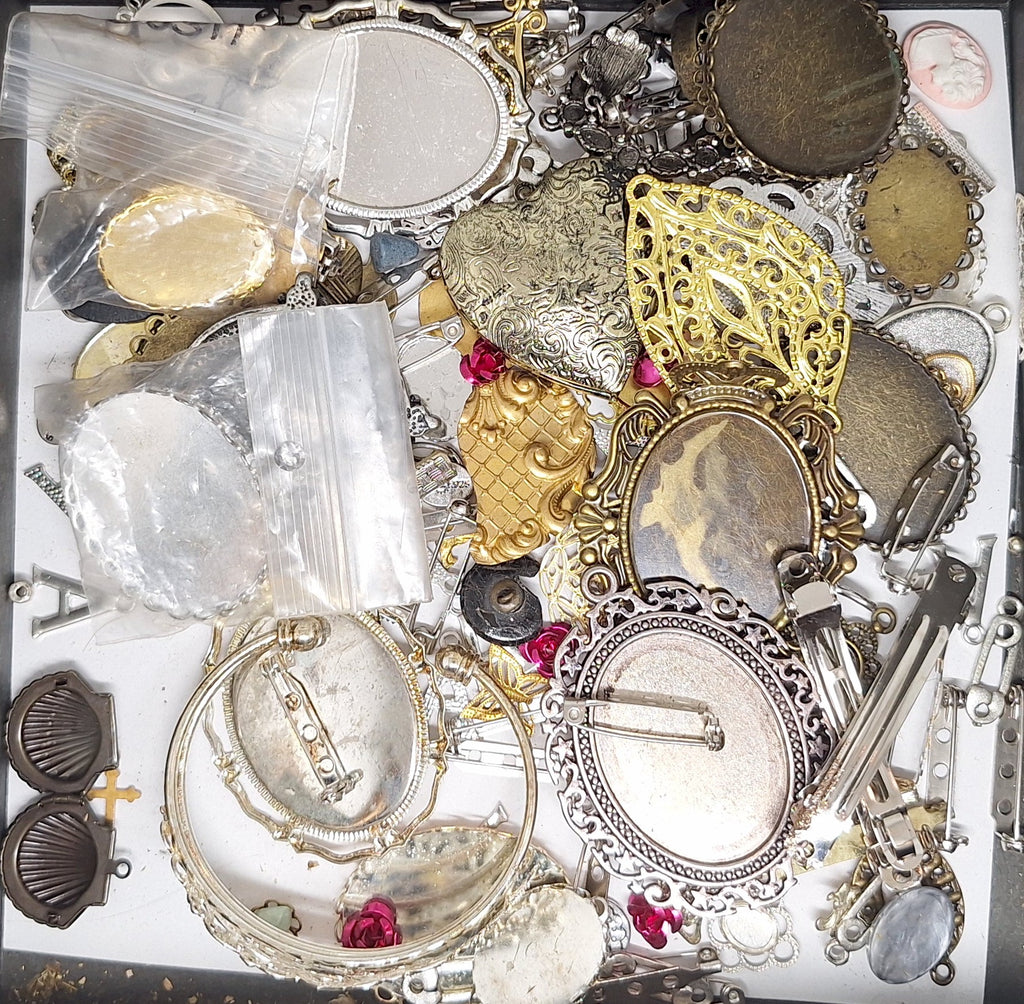 READ DESCRIPTION Settings, Plated Stampings Jewelry Findings  (SECONDS and DISCONTINUED) 1/2LB L635