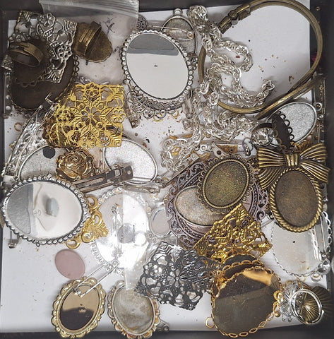 READ DESCRIPTION Settings, Plated Stampings Jewelry Findings  (SECONDS and DISCONTINUED) 1/2LB L636