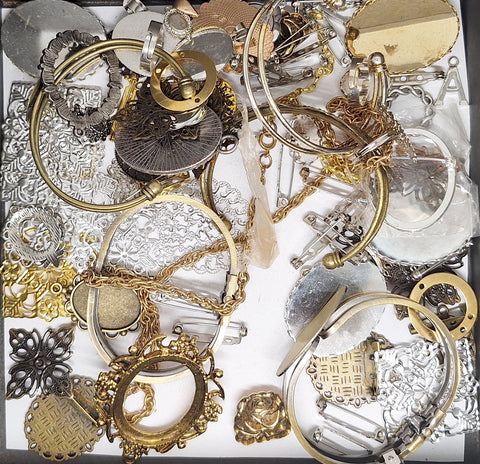 READ DESCRIPTION Settings, Plated Stampings Jewelry Findings  (SECONDS and DISCONTINUED) 1/2LB L636