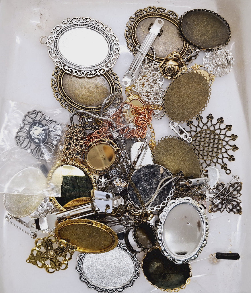 READ DESCRIPTION Settings, Plated Stampings Jewelry Findings  (SECONDS and DISCONTINUED) 1/2LB L637