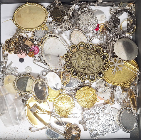 READ DESCRIPTION Settings, Plated Stampings Jewelry Findings  (SECONDS and DISCONTINUED) 1/2LB L637