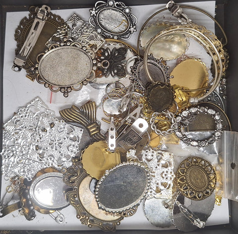 READ DESCRIPTION Settings, Plated Stampings Jewelry Findings  (SECONDS and DISCONTINUED) 1/2LB L637