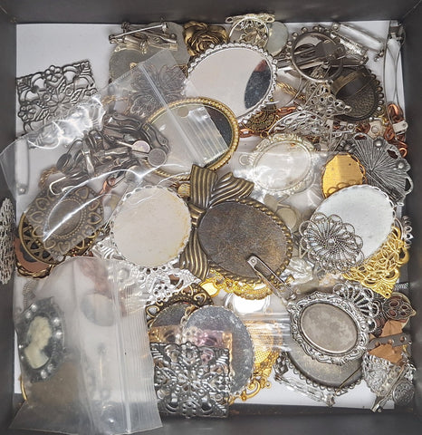READ DESCRIPTION Settings, Plated Stampings Jewelry Findings  (SECONDS and DISCONTINUED) 1/2LB L638