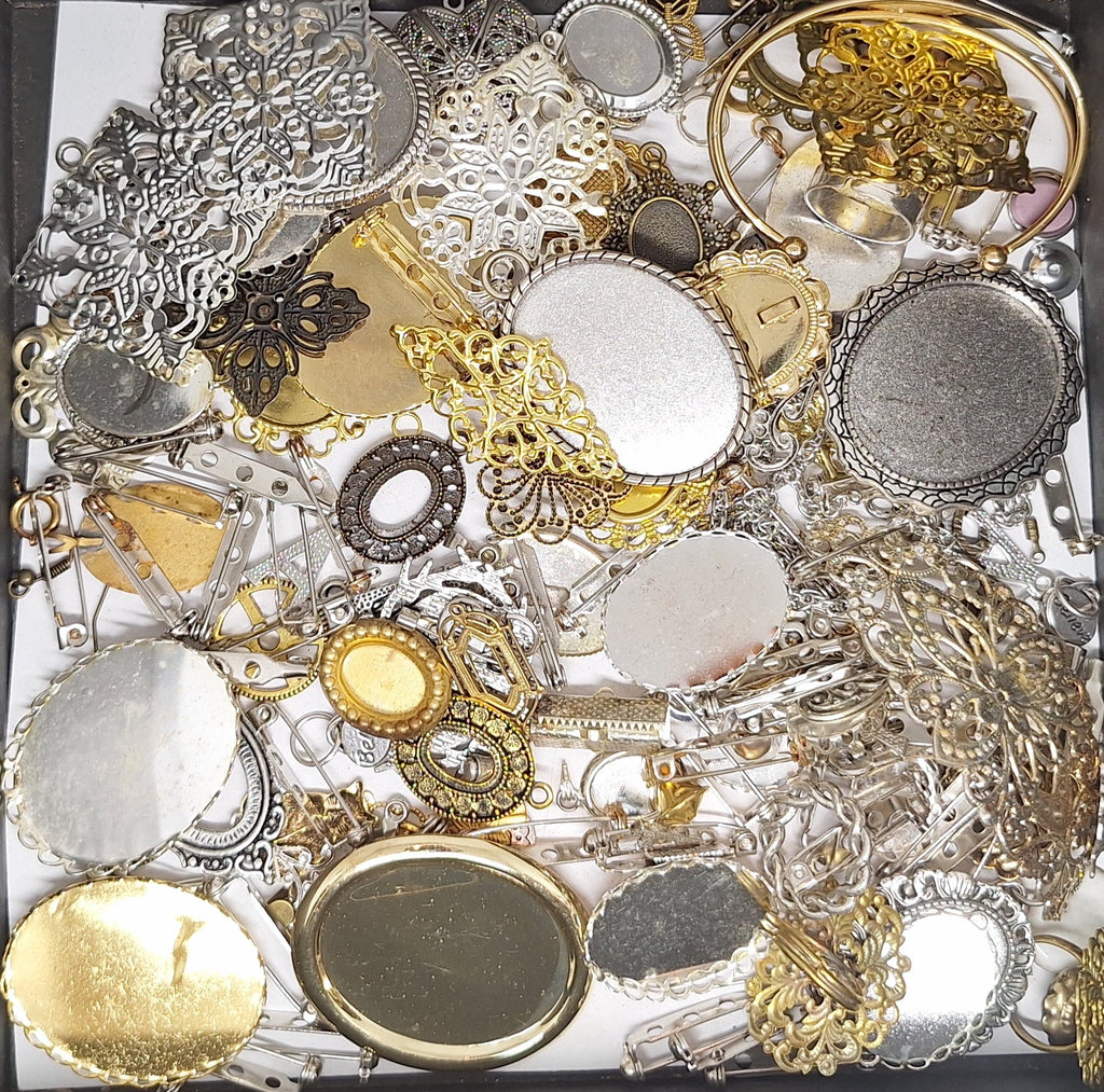 READ DESCRIPTION Settings, Plated Stampings Jewelry Findings  (SECONDS and DISCONTINUED) 1/2LB L638
