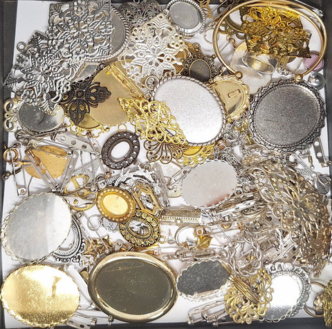 READ DESCRIPTION Settings, Plated Stampings Jewelry Findings  (SECONDS and DISCONTINUED) 1/2LB L638