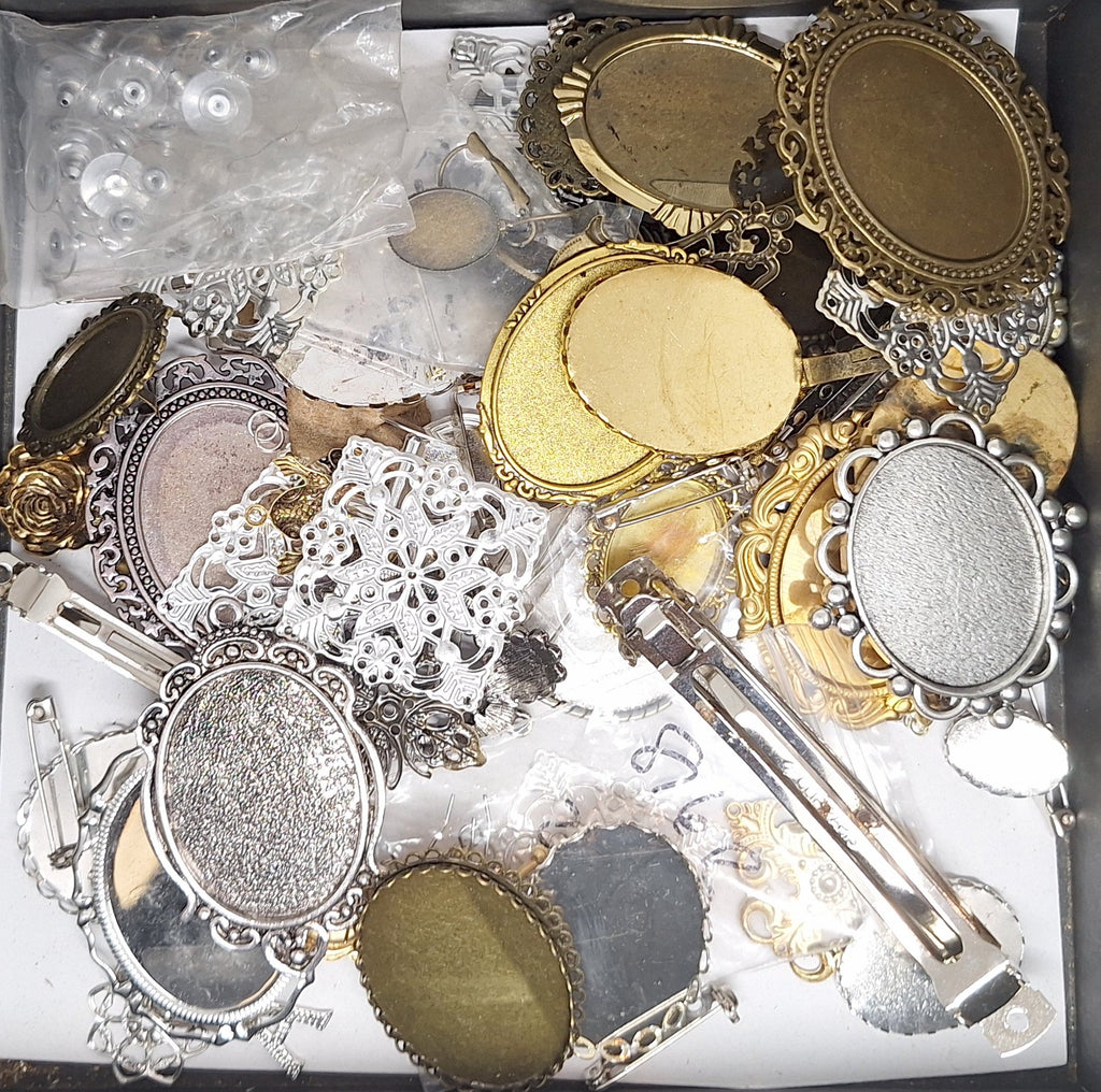READ DESCRIPTION Settings, Plated Stampings Jewelry Findings  (SECONDS and DISCONTINUED) 1/2LB L639