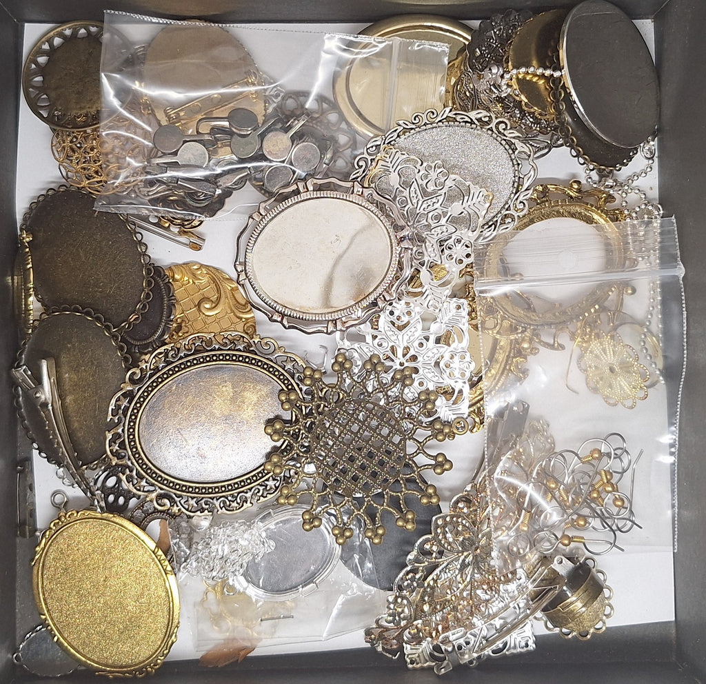 READ DESCRIPTION Settings, Plated Stampings Jewelry Findings  (SECONDS and DISCONTINUED) 1/2LB L639