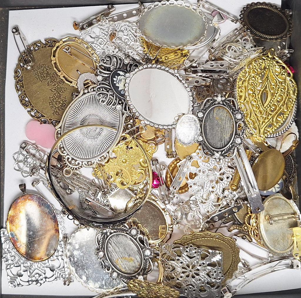 READ DESCRIPTION Settings, Plated Stampings Jewelry Findings  (SECONDS and DISCONTINUED) 1/2LB L640