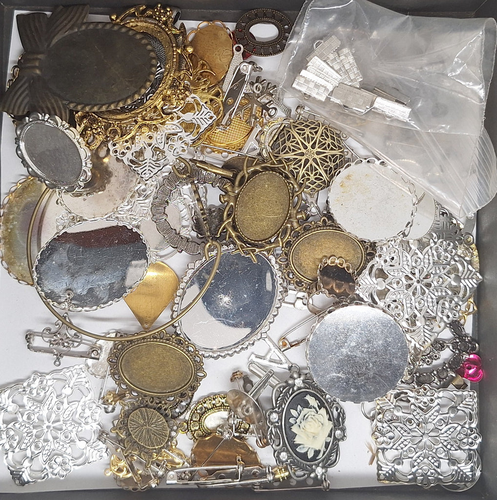 READ DESCRIPTION Settings, Plated Stampings Jewelry Findings  (SECONDS and DISCONTINUED) 1/2LB L640