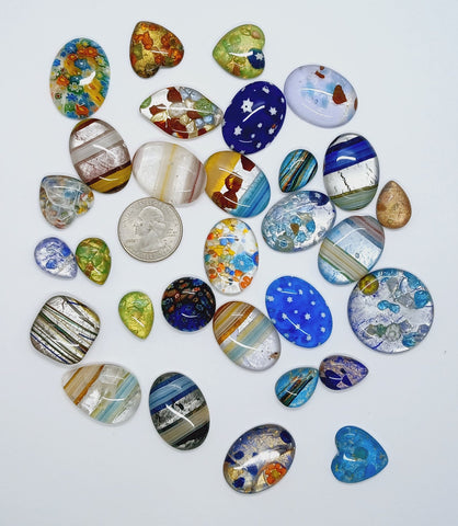 Seconds -  Flat Backed Glass Cabochons foiled mosaic millefiori cabachon Lot L640