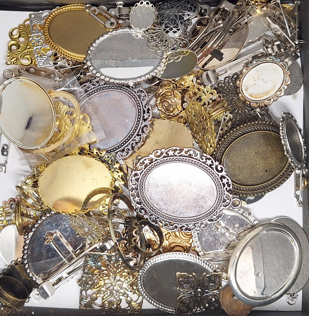 READ DESCRIPTION Settings, Plated Stampings Jewelry Findings  (SECONDS and DISCONTINUED) 1/2LB L641