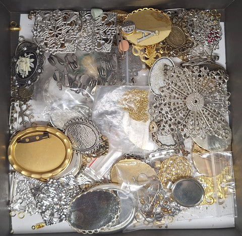 READ DESCRIPTION Settings, Plated Stampings Jewelry Findings  (SECONDS and DISCONTINUED) 1/2LB L641