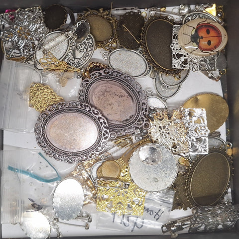 READ DESCRIPTION Settings, Plated Stampings Jewelry Findings  (SECONDS and DISCONTINUED) 1/2LB L642