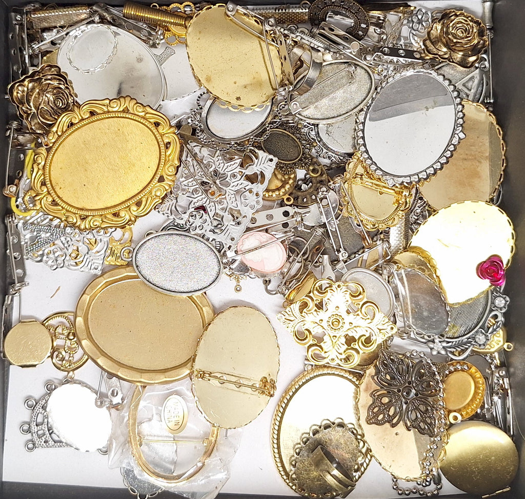 READ DESCRIPTION Settings, Plated Stampings Jewelry Findings  (SECONDS and DISCONTINUED) 1/2LB L644