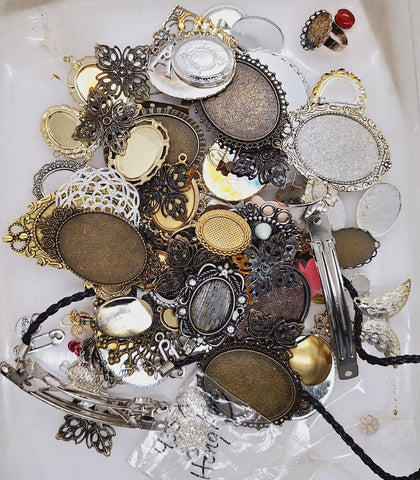 READ DESCRIPTION Settings, Plated Stampings Jewelry Findings  (SECONDS and DISCONTINUED) 1/2LB L645