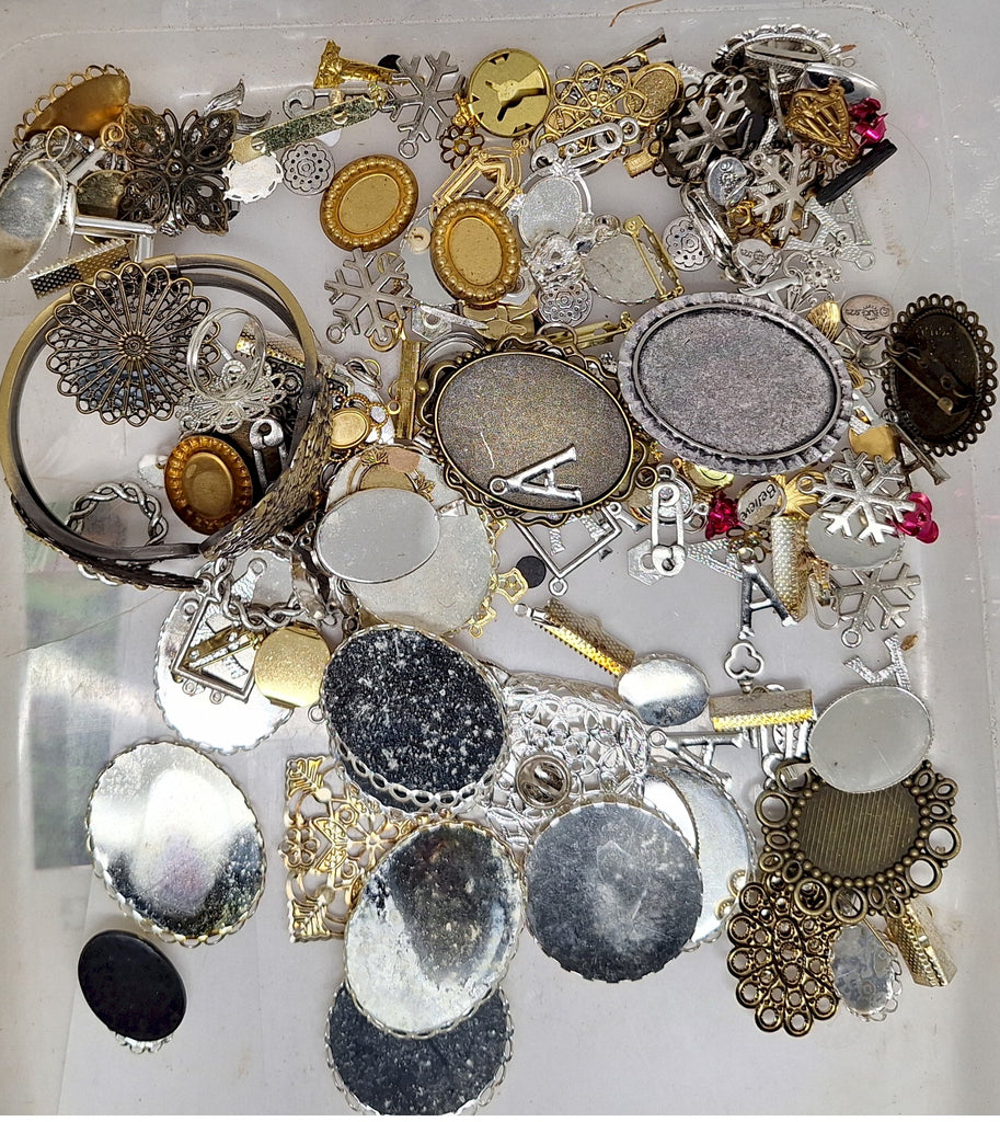 READ DESCRIPTION Settings, Plated Stampings Jewelry Findings  (SECONDS and DISCONTINUED) 1/2LB L645