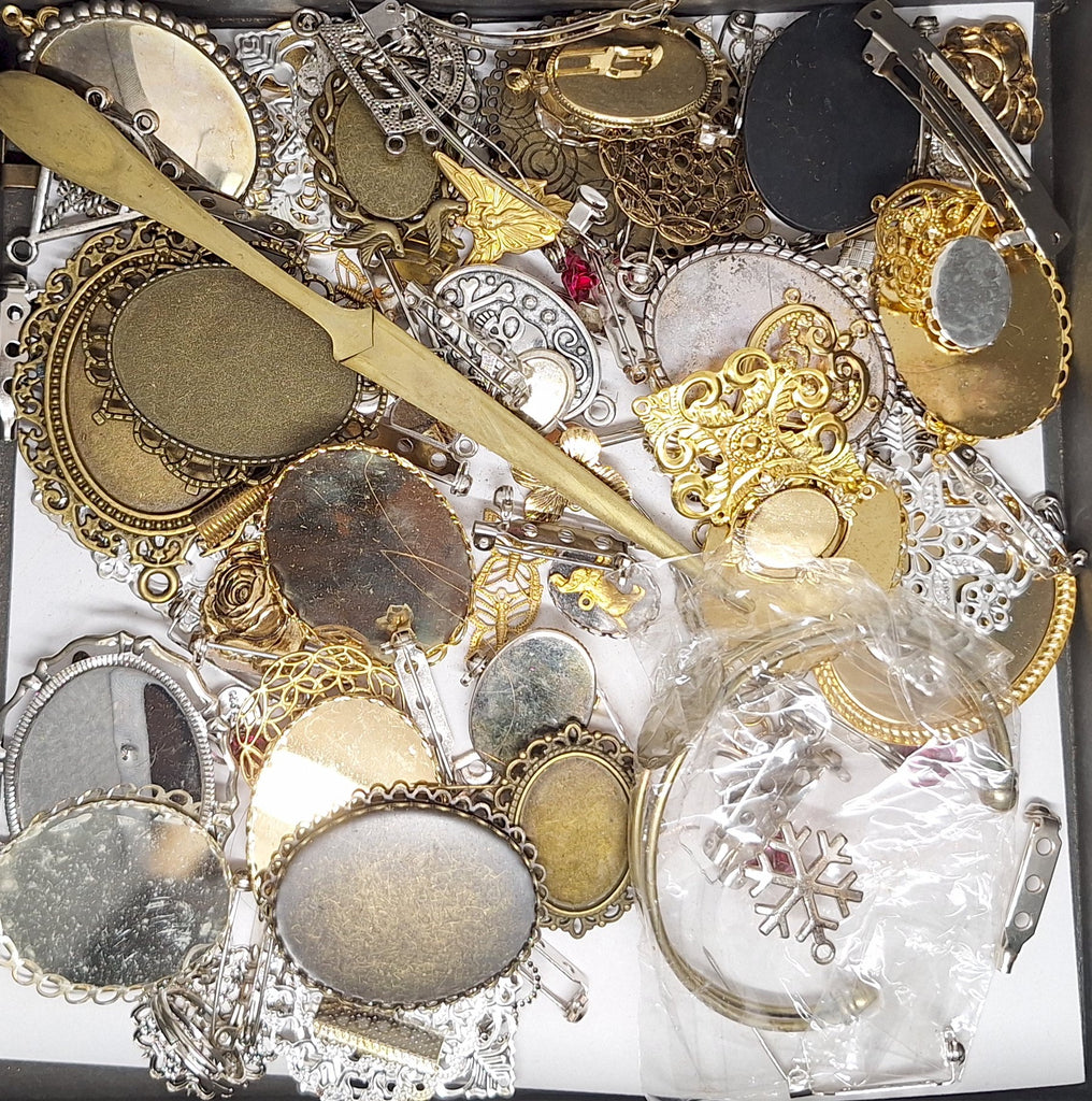 READ DESCRIPTION Settings, Plated Stampings Jewelry Findings  (SECONDS and DISCONTINUED) 1/2LB L645