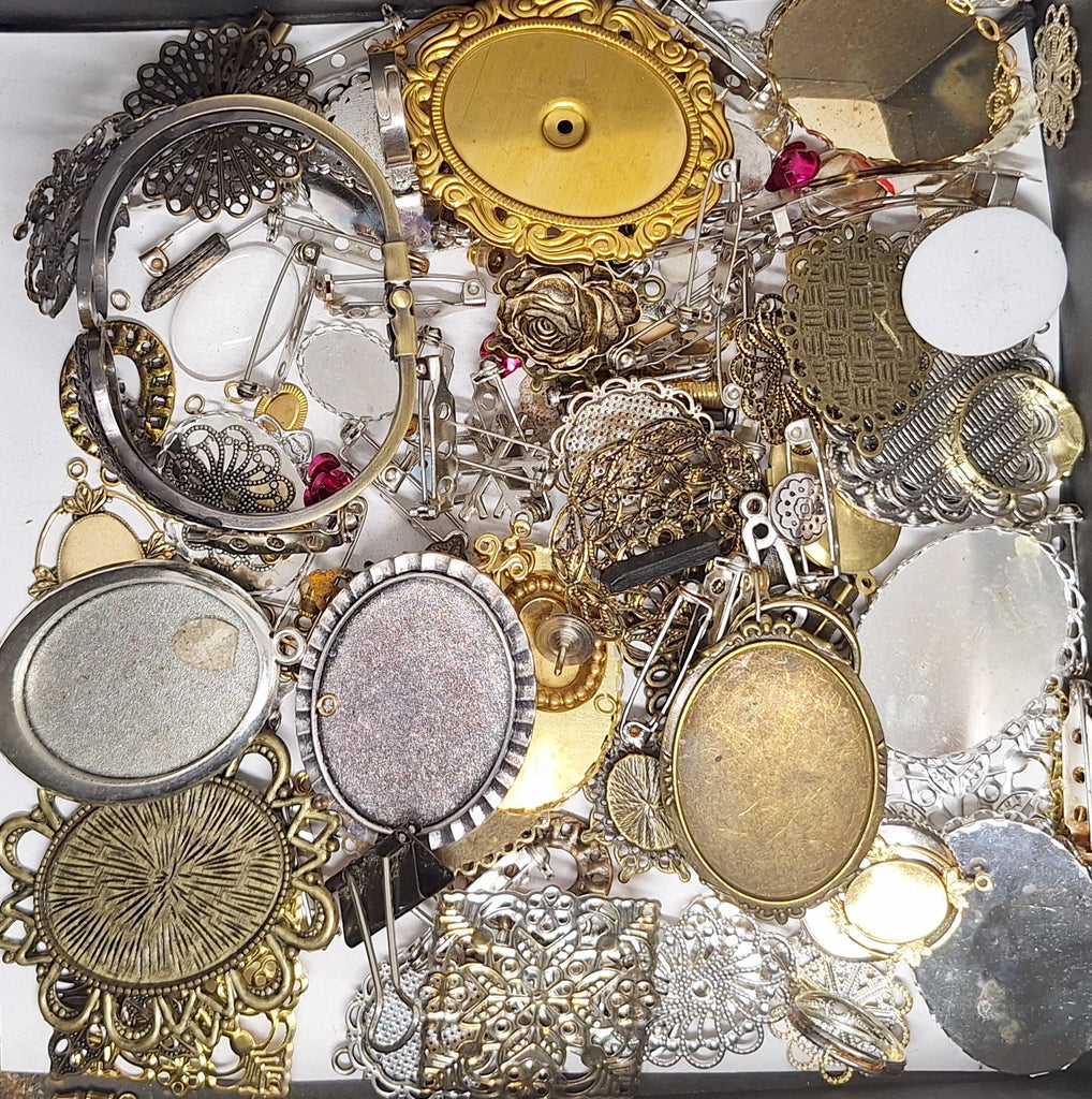 READ DESCRIPTION Settings, Plated Stampings Jewelry Findings  (SECONDS and DISCONTINUED) 1/2LB L646