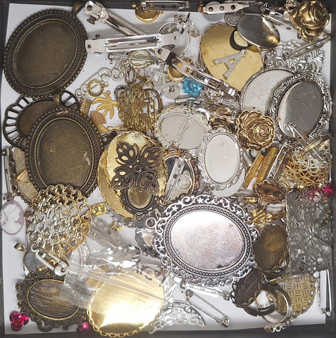 READ DESCRIPTION Settings, Plated Stampings Jewelry Findings  (SECONDS and DISCONTINUED) 1/2LB L646