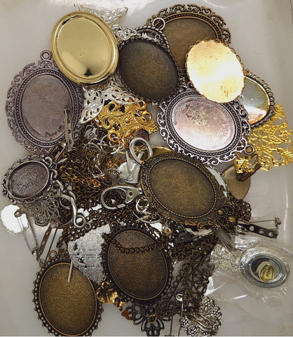 READ DESCRIPTION Settings, Plated Stampings Jewelry Findings  (SECONDS and DISCONTINUED) 1/2LB L647