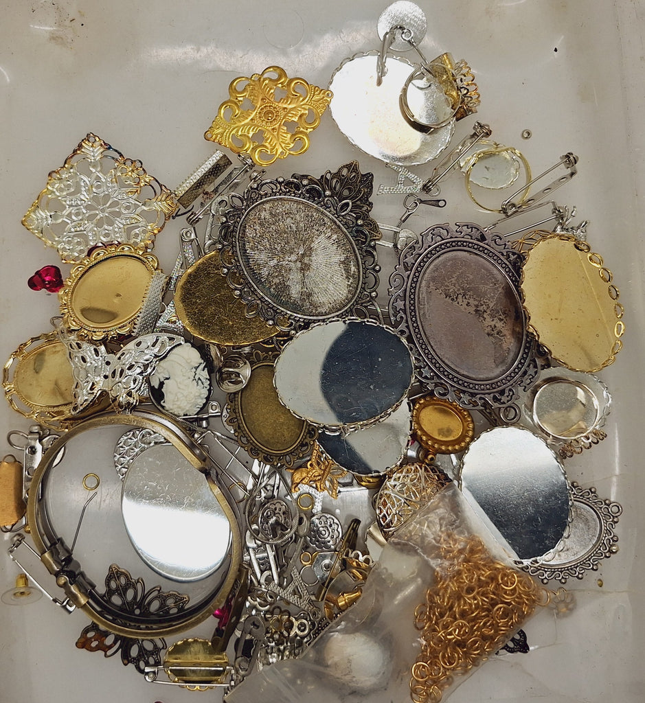 READ DESCRIPTION Settings, Plated Stampings Jewelry Findings  (SECONDS and DISCONTINUED) 1/2LB L648
