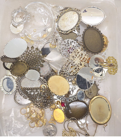 READ DESCRIPTION Settings, Plated Stampings Jewelry Findings  (SECONDS and DISCONTINUED) 1/2LB L649