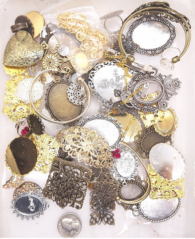 READ DESCRIPTION Settings, Plated Stampings Jewelry Findings  (SECONDS and DISCONTINUED) 1/2LB L650