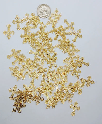 Closeout - Lot of bright gold filigree crosses pendant charms  read description L651
