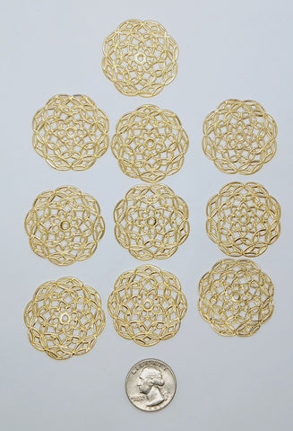 CLOSEOUT  10pcs of 38mm gold filigree made in USA L655
