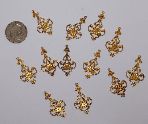 Closeout - 12pcs raw brass filigree drop with ring L678