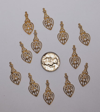 Closeout - 12pcs raw brass filigree drop with ring L691