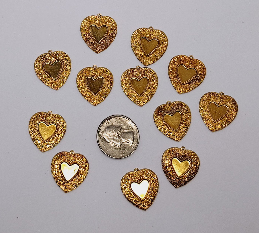 Closeout - 12pcs raw brass Heart drop with ring L692