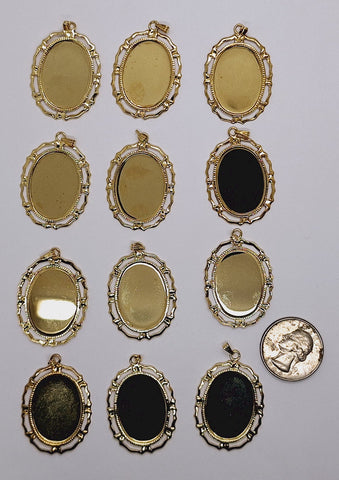 12pcs Close Out - 25x18mm Gold Plated Filigree Setting with bail L705