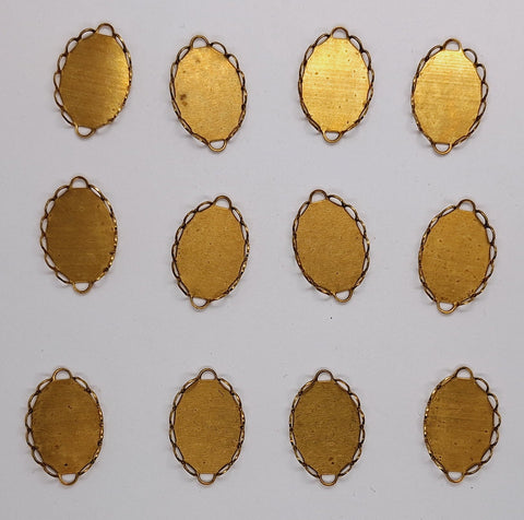 Close Out - 18x13mm Raw Brass Lace edge Bezel Setting with TWO Loops  12pcs  L706