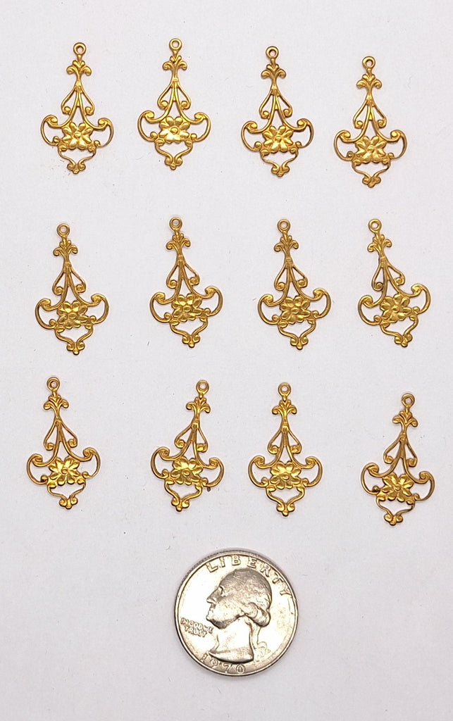 Closeout - 12pcs raw brass filigree charm earring drop L719