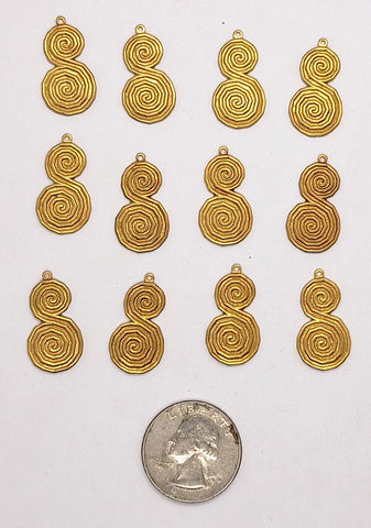 Closeout - 12pcs raw brass swirl decorative drop earring or charm L723