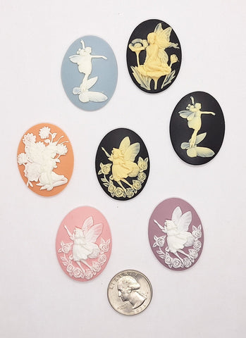 40x30mm Fairy Nymph Resin Cabochon Cameo Set of 7pcs. Garden Fairies Lot739