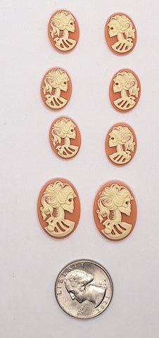 Lot of 25x18mm and 18x13mm Pink Skull Skeleton Goth Resin Cameo L740